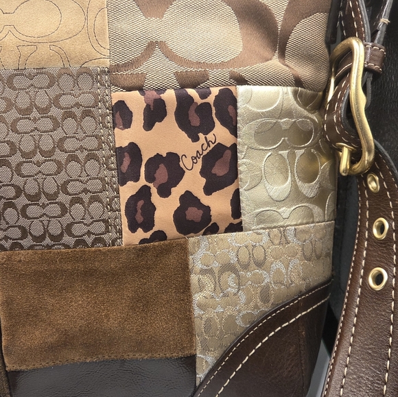 VTG COACH Patchwork Top Zipper Crossbody Tote Shoulder Bag Brown Lining - Picture 3 of 10